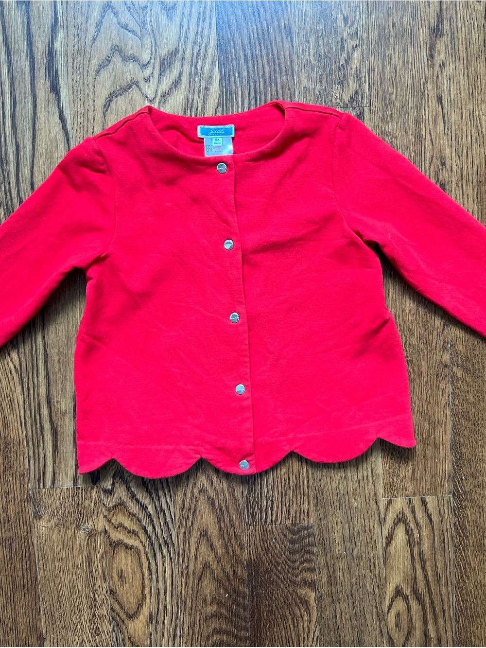 Jacadi Bright Red Scalloped Hem Button Fleece Cardigan - Picture 2 of 6